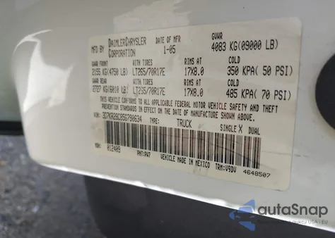 2005 Dodge Ram 2500 Slt/Laramie z USA, uszkodzony, nr VIN 3D7KR28C85G790634